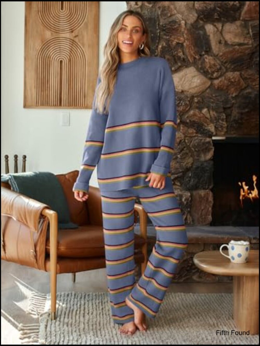 2 Piece Lounge Sets for Women Fall Outfits Striped Knit Sweater Sets - Picture 3 of 6